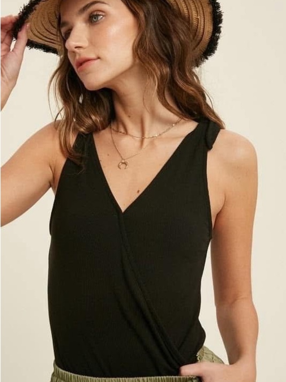 Wishlist Black Ribbed V-Neck Wrap-Front Bodysuit